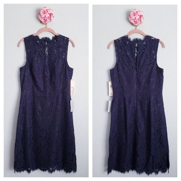 Eliza J Dresses & Skirts - Eliza‎ J Navy High Neck Lace Sheath Dress